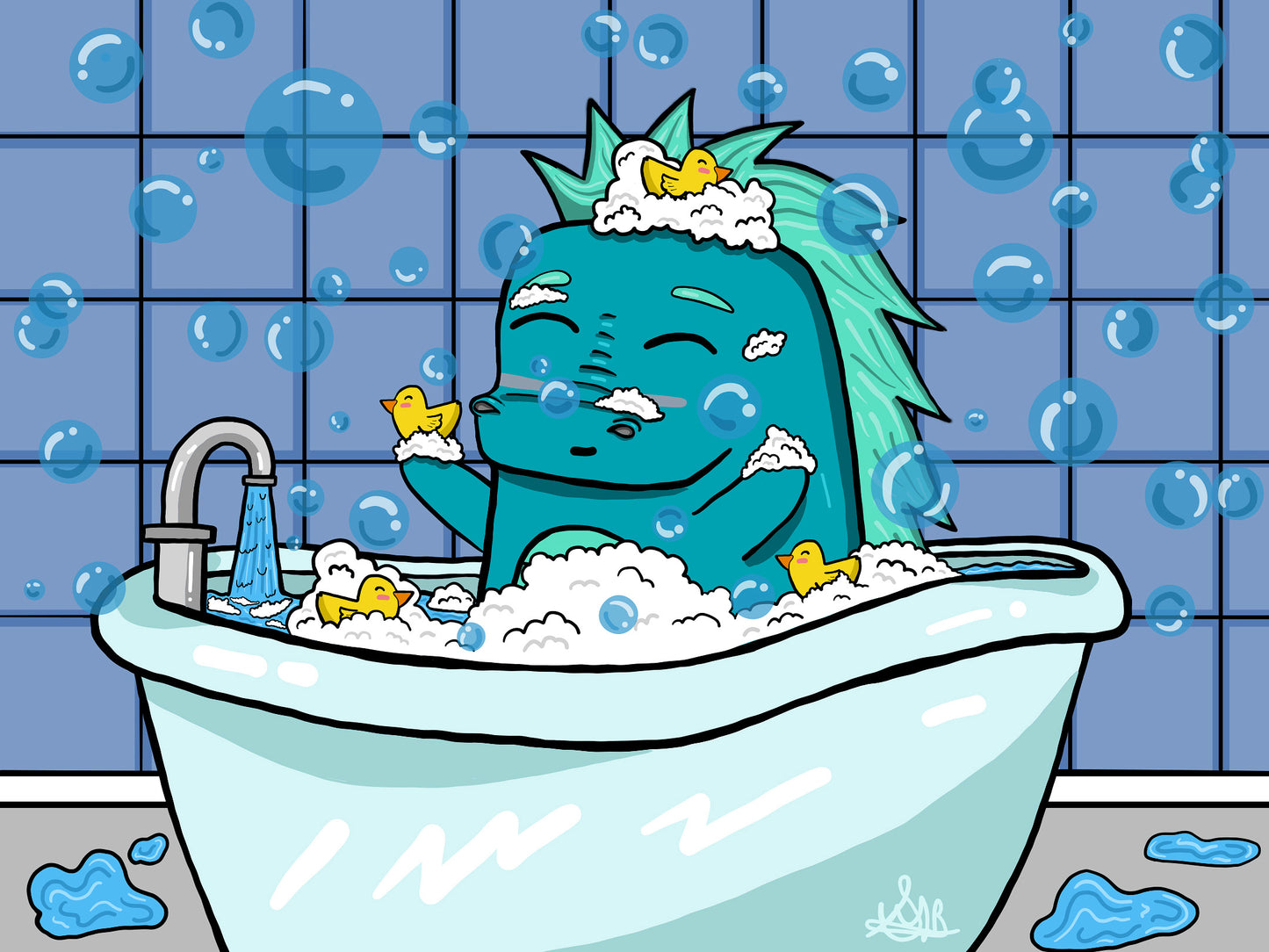 Charles Taking a Bath Art Print