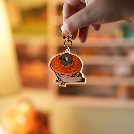 Pigeon With a Bagel on Its Head Key Chain